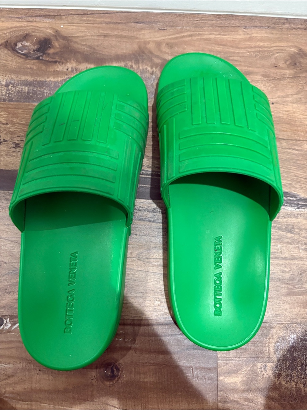 Bottega Veneta Bright Green Rubber Slide Sandals